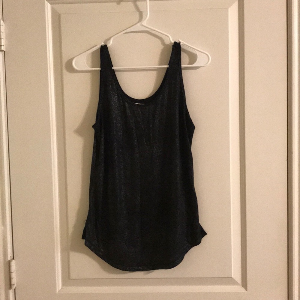 Black shimmer tank top.